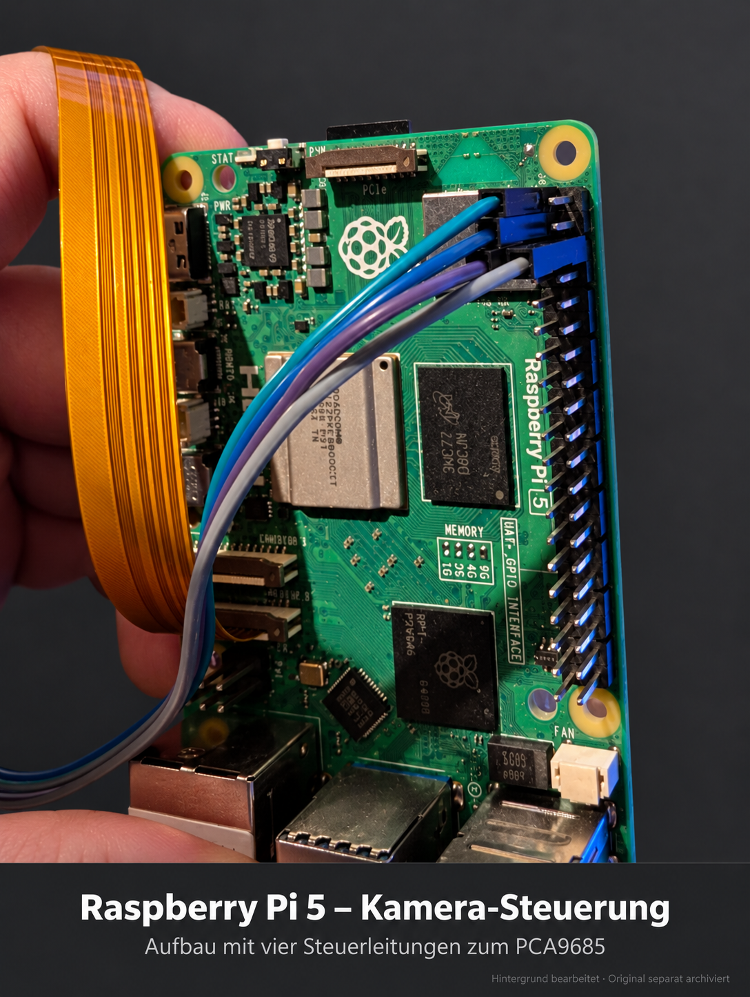 Raspberry Pi 5 mit vier Steuerleitungen